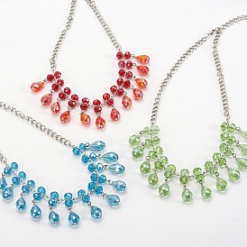 Trendy Glass Beads Bib Statement Necklaces, with Iron Chains and Brass Lobster Clasps, 21 inch