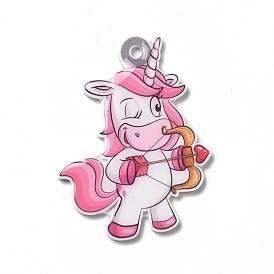 Pendentifs acryliques opaques de dessin animé, breloque coeur licornes