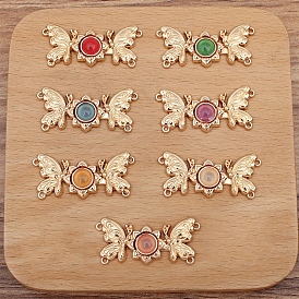 Alloy Resin Connector Charms, Double Butterfly, Light Gold