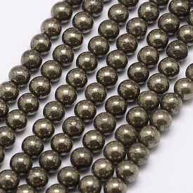 Perlas de pirita naturales hebras, rondo, 6 mm, agujero: 1 mm