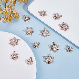 6 Pieces Snowflake Cubic Zirconia Charm Winter Christmas Charm Pendants 18K Gold Plated for Jewelry Necklace Earring Making Crafts
