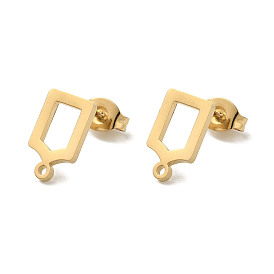 Ion Plating(IP) 304 Stainless Steel Studs Earring Findings, Rectangle