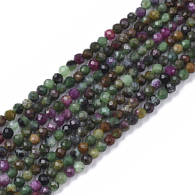 Natural Ruby Zoisite Beads Strands, Faceted, Round