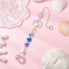 Стеклянные круглые и восьмиугольные бусины подвесные ловцы солнца, с синтетическими бирюзовыми бусинами в виде морской звезды и черепахи, для наружного и садового декора