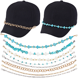 8 шт. 8 стили: крест из синтетической бирюзы, натуральная ракушка трохида, натуральная бирюза, алюминий, 304 цепочка для бейсболки из нержавеющей стали