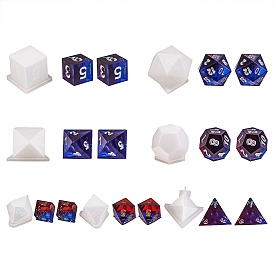 7 Sets 7 Style DIY Dice Silicone Molds, Resin Casting Molds, Clay Craft Mold Tools, Triangle & Bicone & Polygon & Cube & Cone