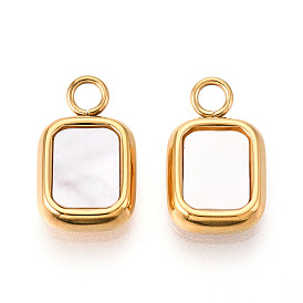 304 подвески-прямоугольники из натуральной ракушки из нержавеющей стали, цвет морской раковины, ионное покрытие (ip)