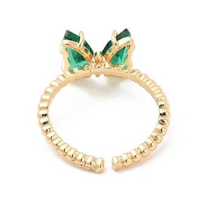 K9 Glass Butterfly Open Cuff Ring, Light Gold Brass Jewelry for Women