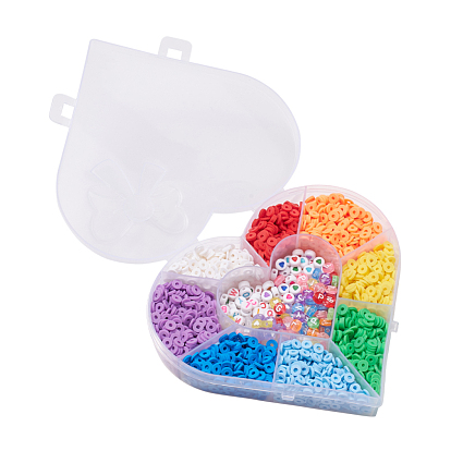 8 couleurs de perles d'argile polymère artisanales respectueuses de l'environnement, disque / plat rond, avec 200pcs 4 styles perles acryliques rondes plates