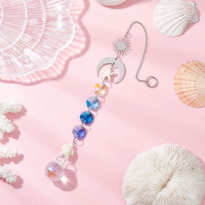 Стеклянные круглые и восьмиугольные бусины подвесные ловцы солнца, с синтетическими бирюзовыми бусинами в виде морской звезды и черепахи, для наружного и садового декора