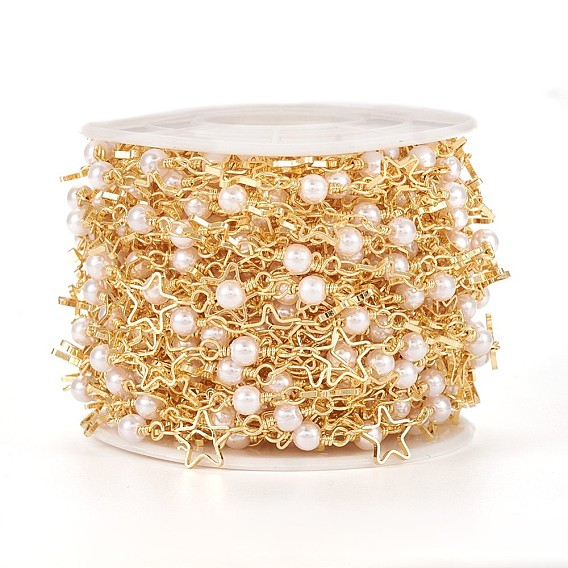 Латунная цепочка из бисера ручной работы, с круглыми пластиковыми бусинами, долговечный, пайки, с катушкой, звезда