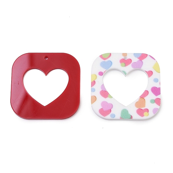 Печатные подвески из непрозрачного акрила, квадрат с сердцем