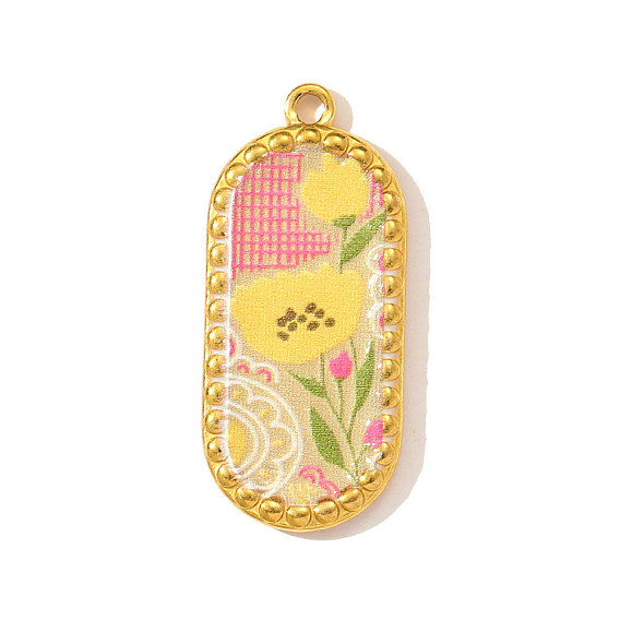 Печатные 304 подвески из нержавеющей стали, овал с подвесками в виде цветов, зеркальная полировка, ионное покрытие (ip), реальный 18 k позолоченный