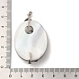 Natural Sea Shell Pendants, Oval Natural Dyed White Shell Charms with Brass Rhinestone Findings