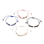 Adjustable Nylon Thread Braided Bead Bracelets, with Column Gemstone Beads, Natural Pearl Beads, Glass Beads and Brass Beads