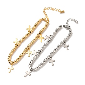 304 браслет из нержавеющей стали в виде креста с круглыми бусинами из нержавеющей стали для женщин