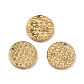 Ion Plating(IP) 316 Surgical Stainless Steel Charms, Flat Round with Chain Pattern