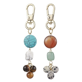 2 шт. подвесные украшения из натуральных и синтетических драгоценных камней, Поворотные застежки из сплава для украшений сумок, плоский круглый/прямоугольный/круглый