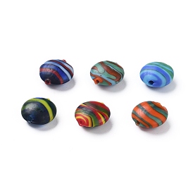 Handmade Frosted Lampwork Beads, Swirl Lentil Beads, Oval