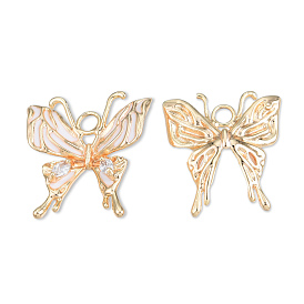 Brass Pave Clear Cubic Zirconia Pendants, with Enamel, Cadmium Free & Nickel Free & Lead Free, Butterfly