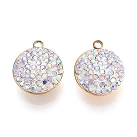 201 прелести нержавеющей стали, плоско-круглые, с полимерной глиной горный хрусталь, реальный 18 k позолоченный