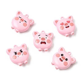 Double-Sided Painted & Printed Alloy Pendants, Pig Charms
