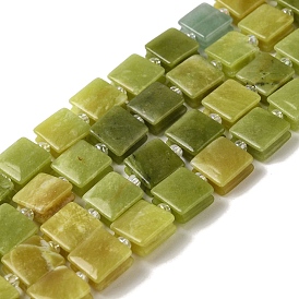 Natural TaiWan Jade Beads Strands, Square, with Seed Beads