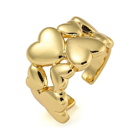 Heart Brass Double Layer Open Cuff Rings for Women