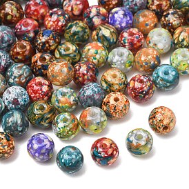Painted Glass Beads, Imitation Ceramic, Round