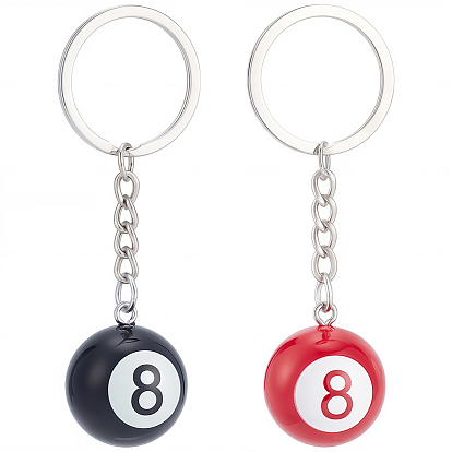 2Pcs 2 Colors Platinum Alloy Resin Keychains, with Enamel, Billiards