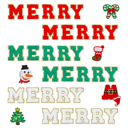 Полиэстеровая компьютерная вышивка на рождественской тематике, термоприклеиваемые и пришивные заплатки, аппликации из синели, золотой край, разнообразные