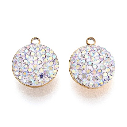 201 прелести нержавеющей стали, плоско-круглые, с полимерной глиной горный хрусталь, реальный 18 k позолоченный