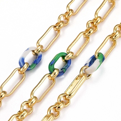 Handmade Brass Link Chains, with Acrylic Linking Rings, Soldered, Real 18K Gold Plated