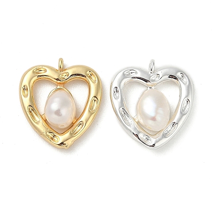 Подвески из натурального пресноводного жемчуга в латуни, сердце прелести, белые