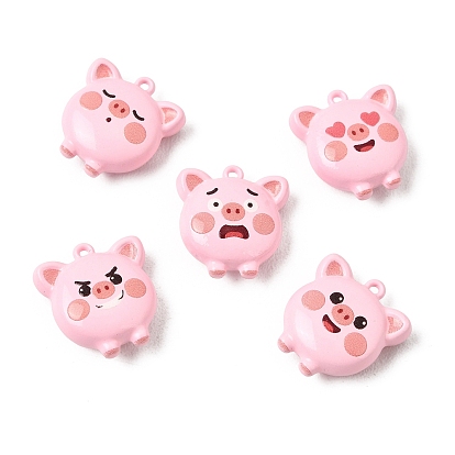 Double-Sided Painted & Printed Alloy Pendants, Pig Charms