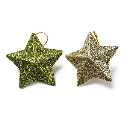 Plastic Glitter Star Pendant Decorations, Silk Ribbon Christmas Tree Hanging Decoration
