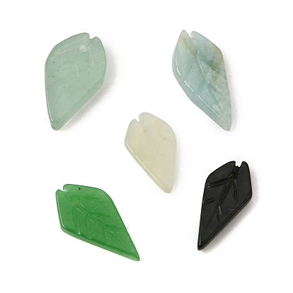 Natural Gemstone Carved Pendants, Leaf Charms