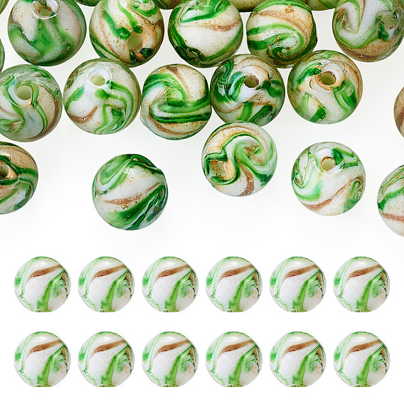 30pcs perles de lampwork en sable doré faites à la main, ronde