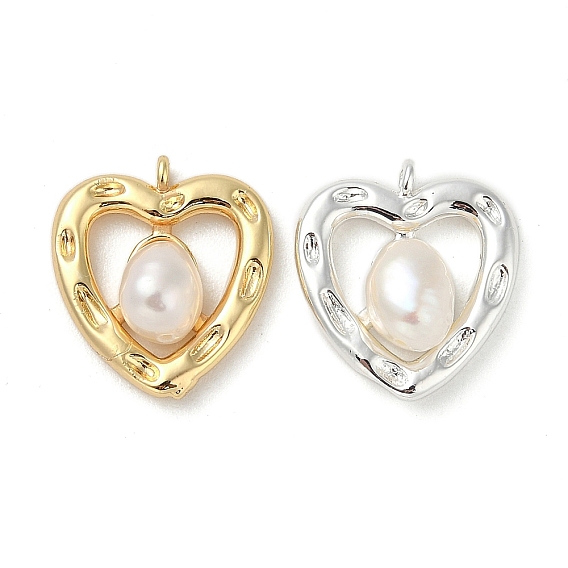 Подвески из натурального пресноводного жемчуга в латуни, сердце прелести, белые