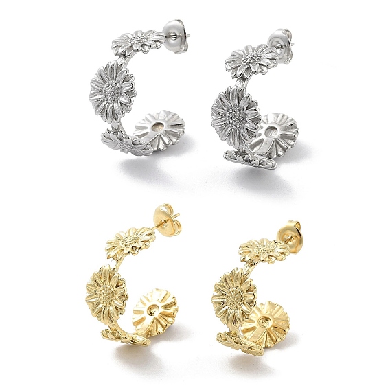 Серьги-гвоздики с подсолнухом 304 из нержавеющей стали, серьги-кольца