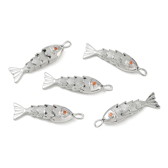 SHEGRACE Brass Micro Pave Cubic Zirconia Pendants, Fish Charms, Cadmium Free & Lead Free & Nickel Free