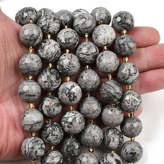 Натуральная карта каменные бусы пряди, граненые, круглые, с бисером