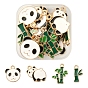 20Pcs 4 Style Alloy Enamel Pendants, Cadmium Free & Lead Free, Bamboo Stick & Panda, Light Gold