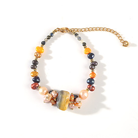 Браслеты из латуни, пресноводного жемчуга и турмалина для женщин, самородки