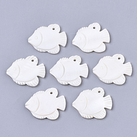 Natural Freshwater Shell Pendants, Carved, Fish