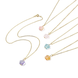 5Pcs 5 Color Glass Plum Blossom Pendant Necklaces Set with Brass Cable Chains for Women