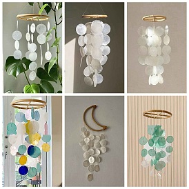 Shell Pendant Decoration, Wind Chime, with Wood Ring, for Windowsill Balcony Hanging Decoration