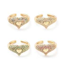 Anillo de puño abierto con corazón de circonita cúbica, joyas de latón chapado en oro real 18k para mujer, sin plomo y cadmio