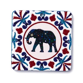 Embossed Retro Acrylic Pendants, for Earring Making, Square with Elephant Pattern