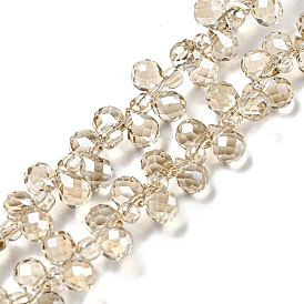Electroplate Transparent Glass Beads Strands, Pearl Luster Plated, Faceted Teardrop, Top Drilled